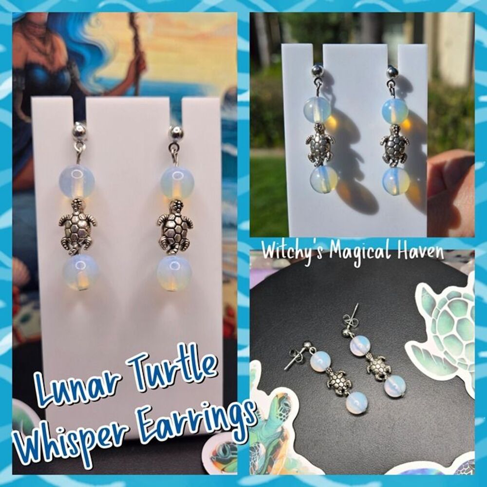 Lunar Turtle Whisper Opalite Gemstone Earrings